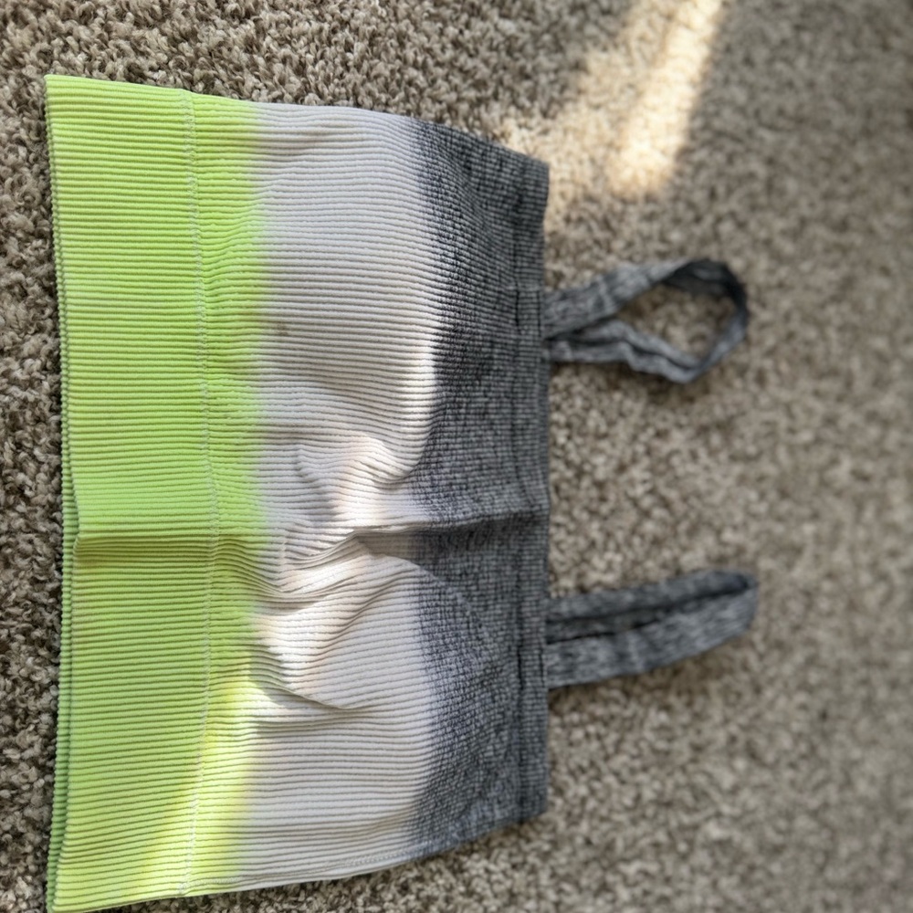 Gray and Neon Yellow Ribbed Crop Top